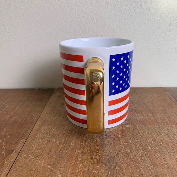American Flag Patriot Coffee or Soup Mug Gold Handle Teleflora Gift Large - Picture 4 of 7
